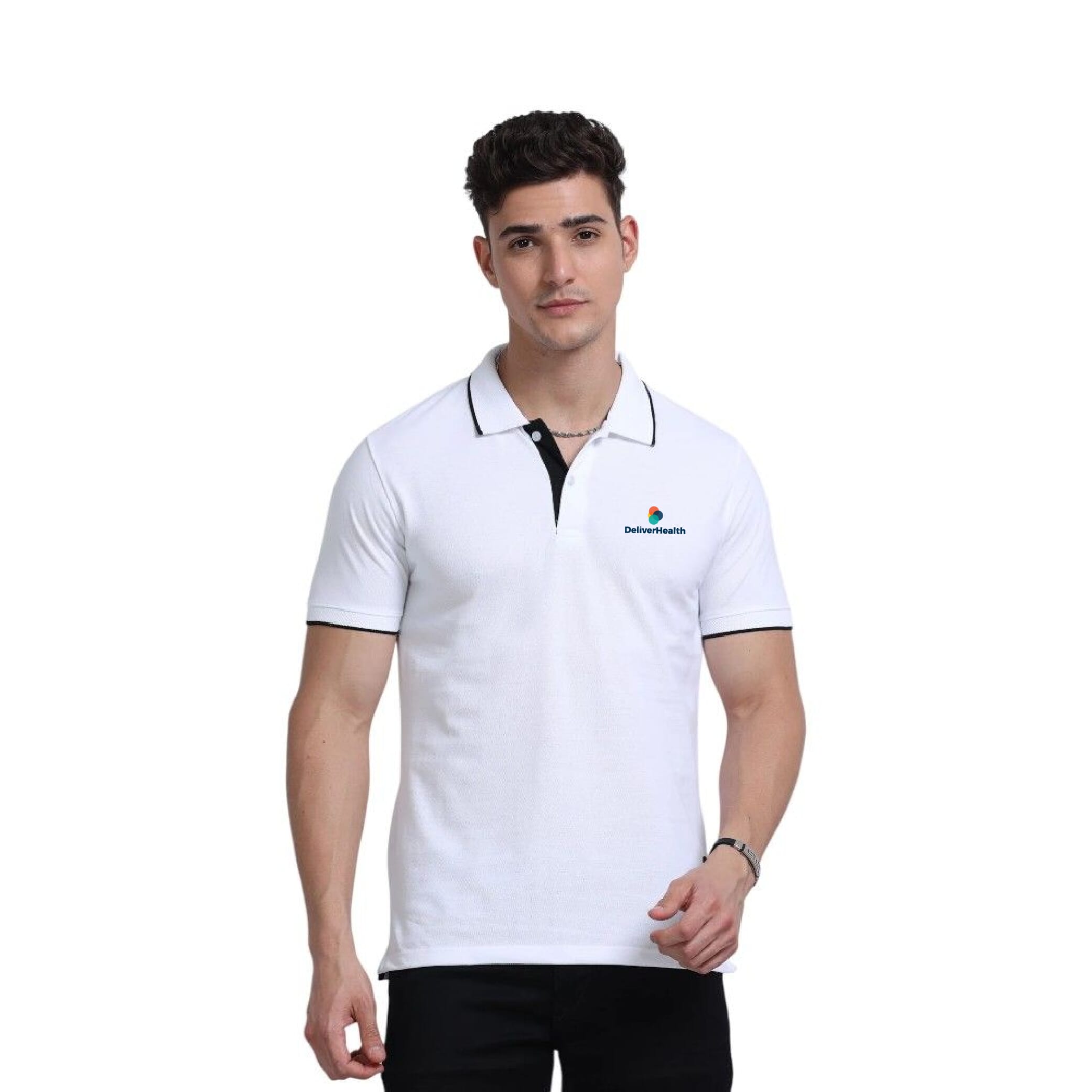 Greys&Blues EcoBlend Polo Tshirt- White with Black Tipping